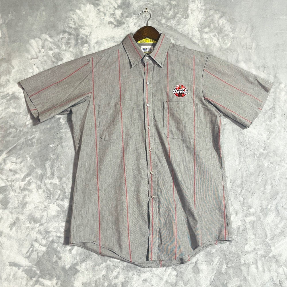 VTG Riverside Coca-Cola Work Shirt Mens Large Grey Red Striped Uniform